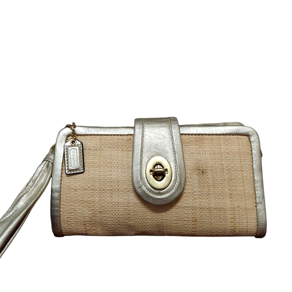 Coach Parker Straw & Leather Clutch Wristlet  Bag Gently Loved No. 42474 - Picture 2 of 10